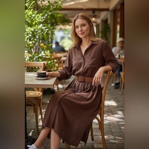 Boutique Long Sleeve Brown Flowy Dress
